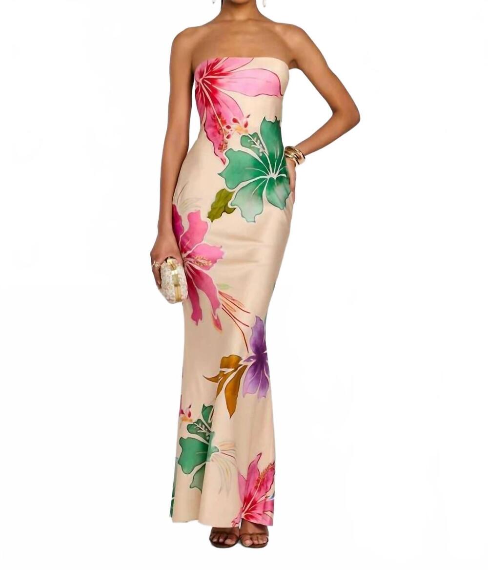 NEW RETROFETE keaton silk dress in white multi